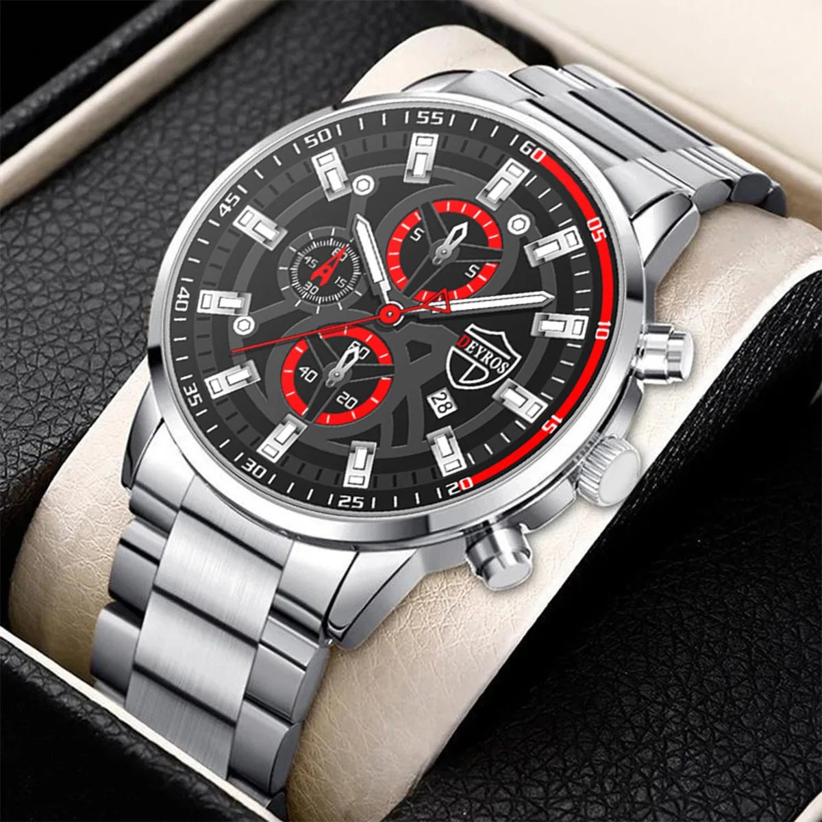 Juego de relojes para hombre, de acero inoxidable, de cuarzo, de lujo, para negocios y ocio.