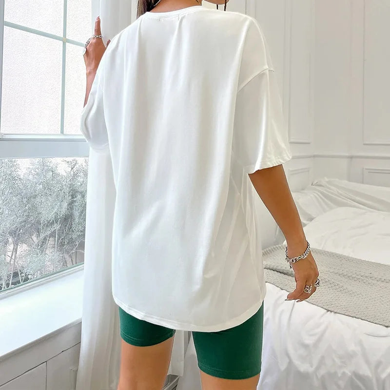 Conjuntos de verano para mujer, camiseta holgada informal, pantalones cortos ajustados