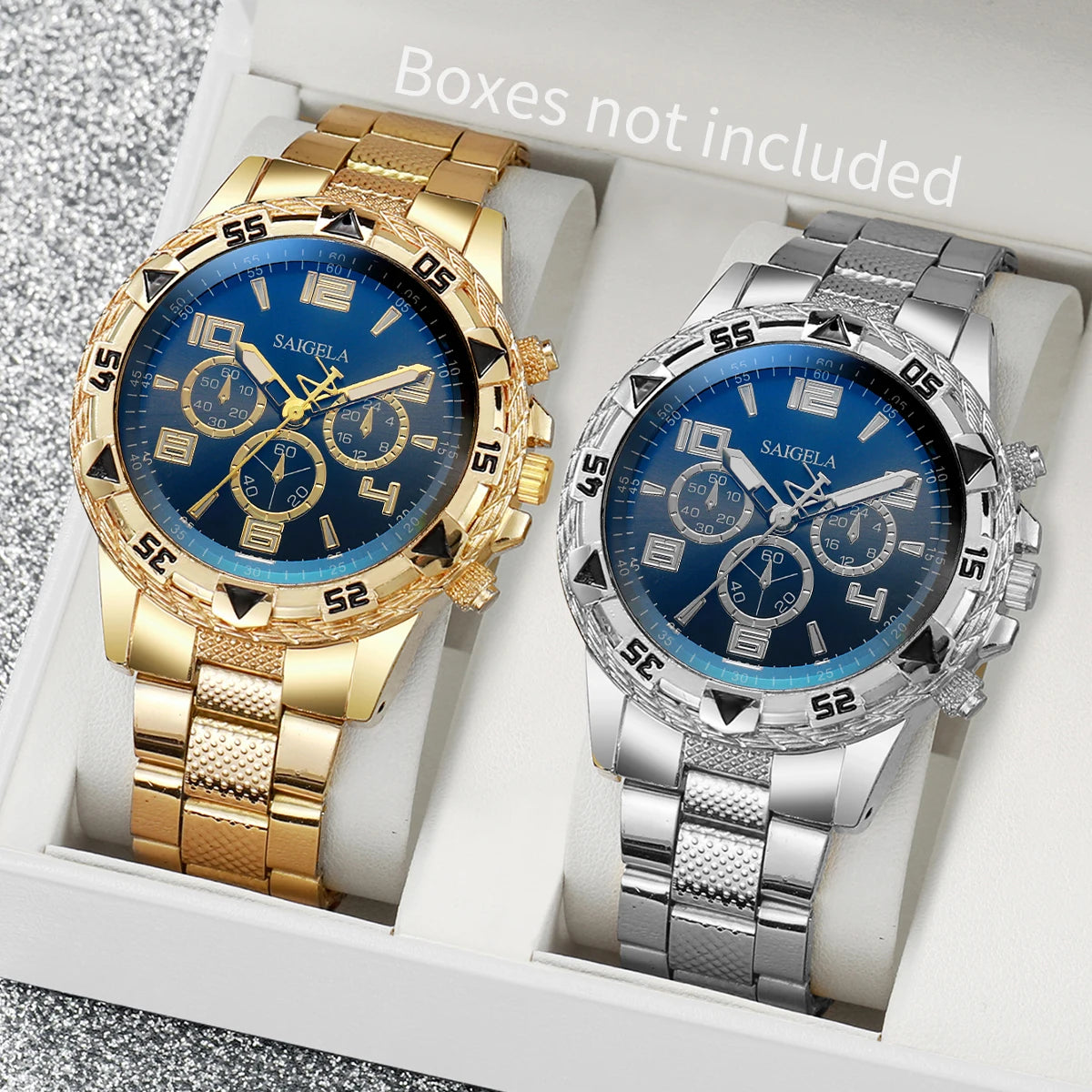 Juego de 2 relojes de negocios para hombre, con esfera árabe, correa de acero y cuarzo (sin caja)