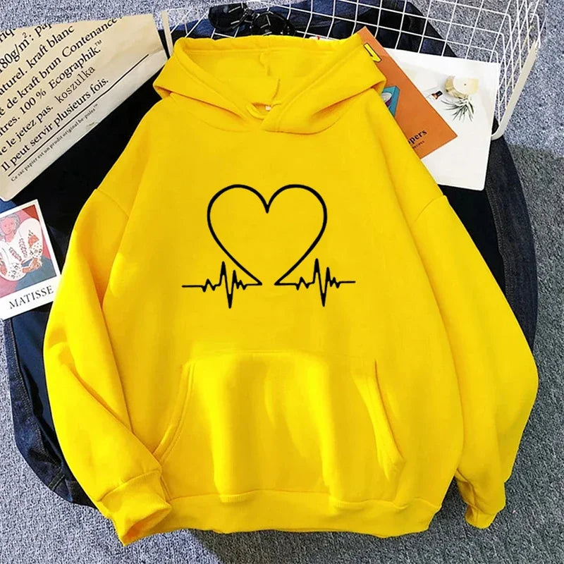 Sudadera con capucha con estampado de corazón de amor para mujer Otoño Invierno diario Casual deportivo Sudadera con capucha mujer comodidad al aire libre Jersey suelto