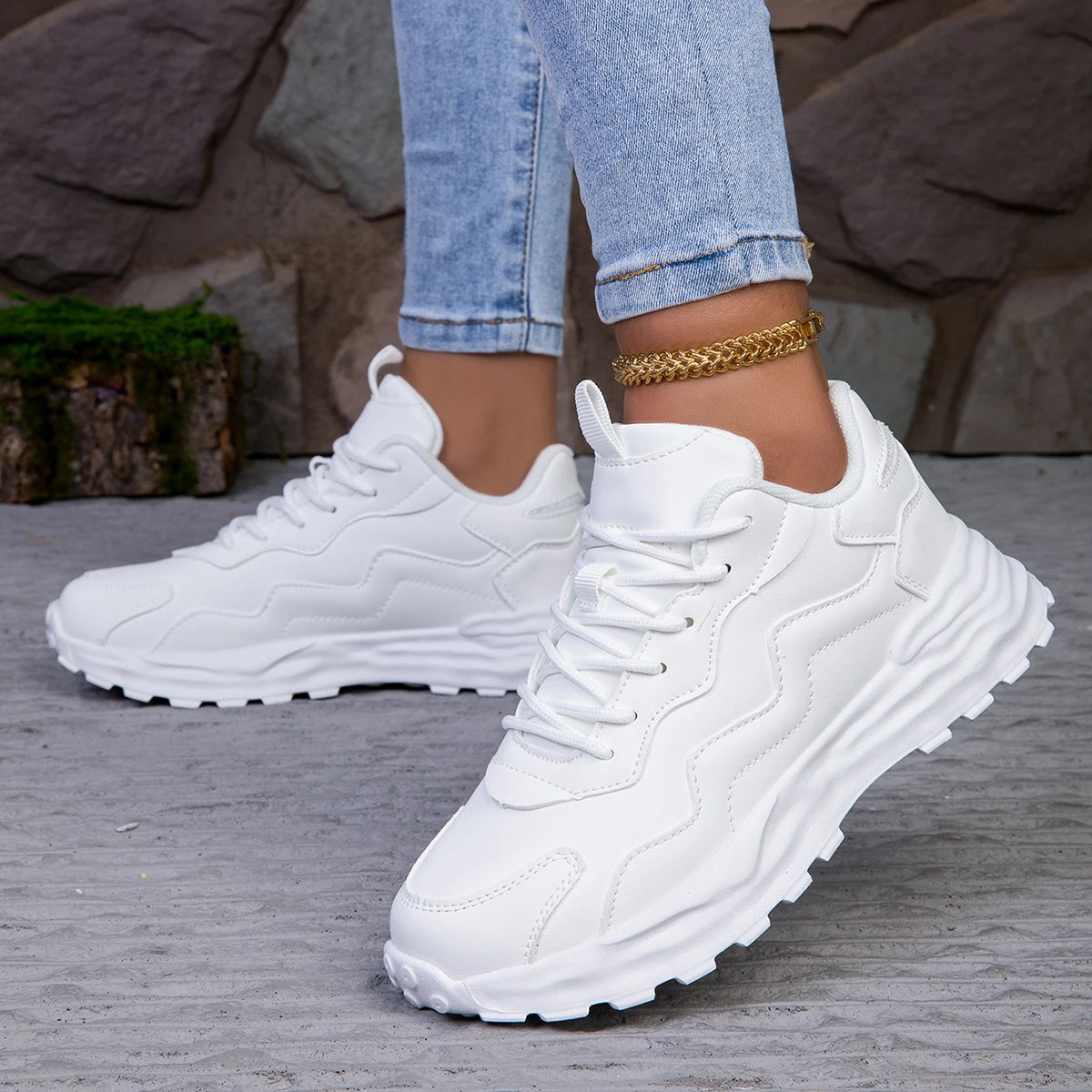 Zapatillas de deporte informales con plataforma vulcanizada para mujer, zapatos planos de malla transpirables para correr y caminar, calzado deportivo grueso