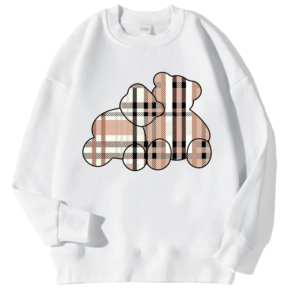 Sudaderas informales con estampado de oso de peluche para mujer, jersey suave de lana cómodo, con cuello redondo a la moda para mujer