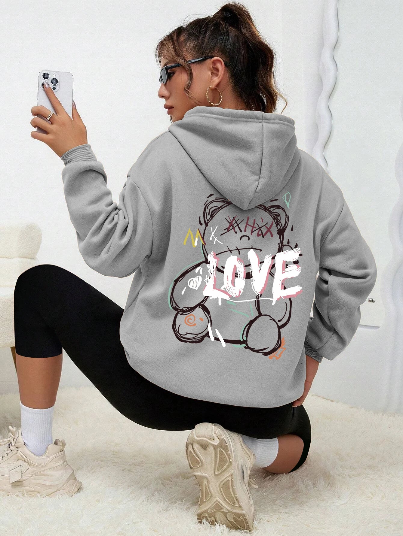 Sudadera con capucha sudadera moda Casual calle con capucha otoño ropa informal cálida mujer