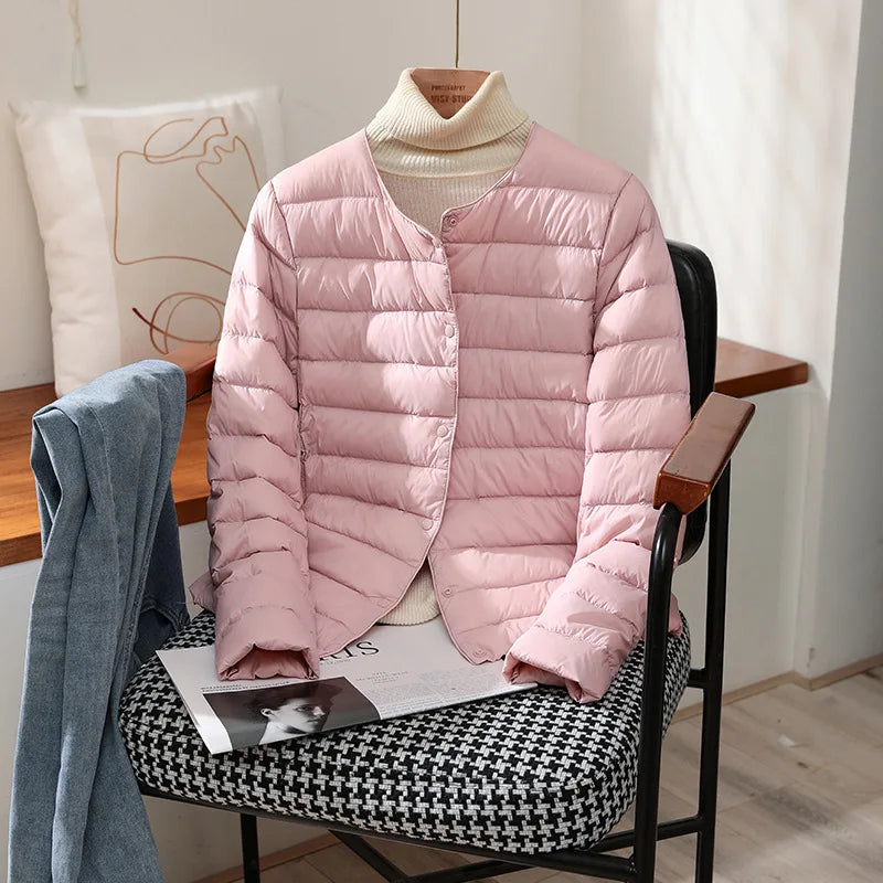 Chaquetas ajustadas de plumón de pato blanco para mujer, abrigos acolchados ultraligeros y plegables, a la moda, para otoño e invierno