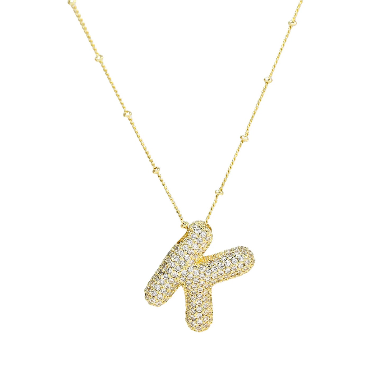 Collar con inicial de globo de circonita cúbica, colgante con letra burbuja del alfabeto AZ, chapado en oro y latón, para mujer, joyería de moda