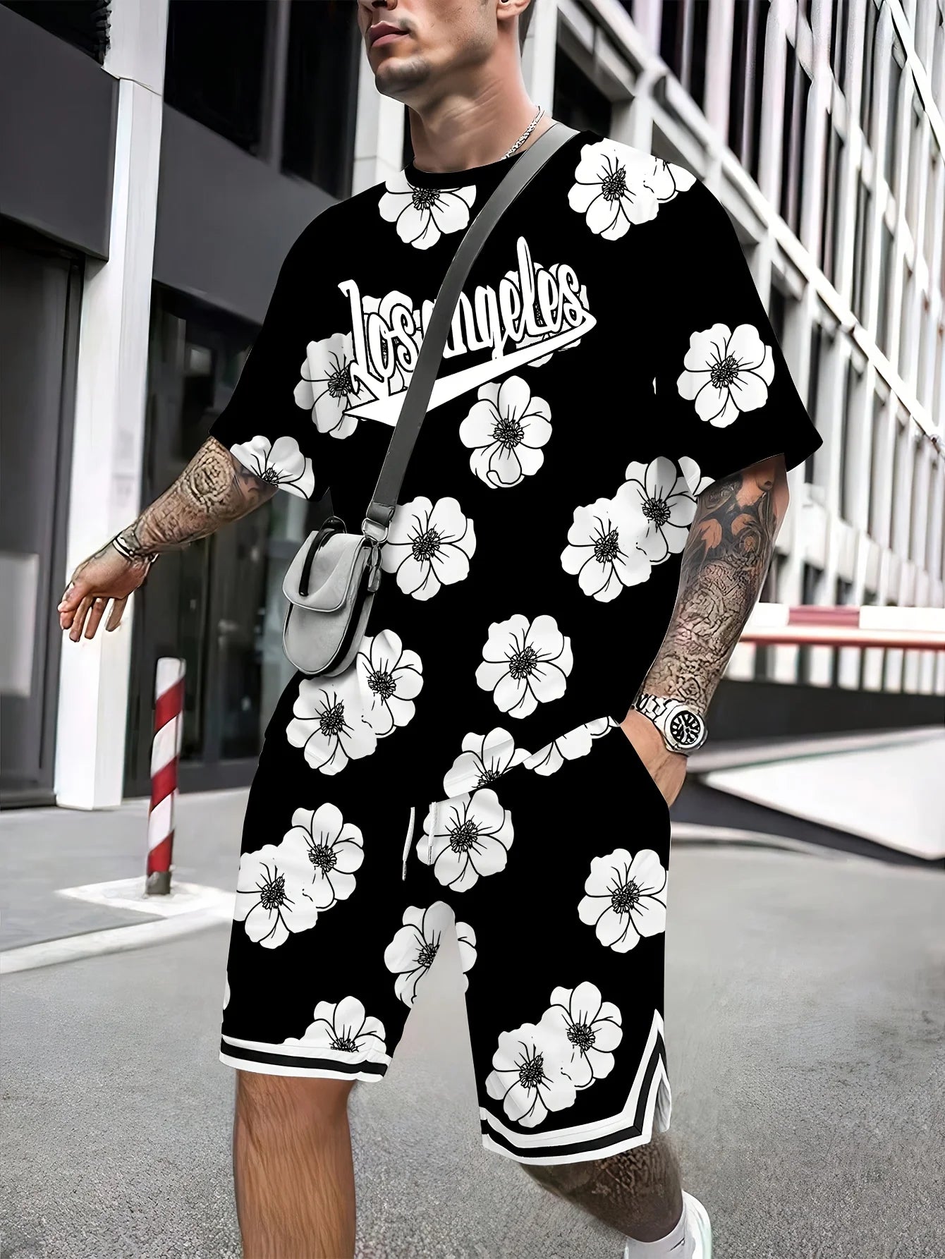 Pantalones de playa de verano, pantalones cortos casuales con estampado, conjunto para adultos para vacaciones al aire libre para hombres