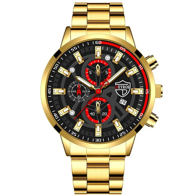 Juego de relojes para hombre, de acero inoxidable, de cuarzo, de lujo, para negocios y ocio.
