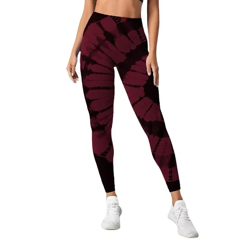 Mallas teñidas sin costuras para mujer, pantalones de punto ajustados, Fitness, Yoga, entrenamiento, correr, cintura alta elástica, levantamiento de cadera, medias deportivas de moda