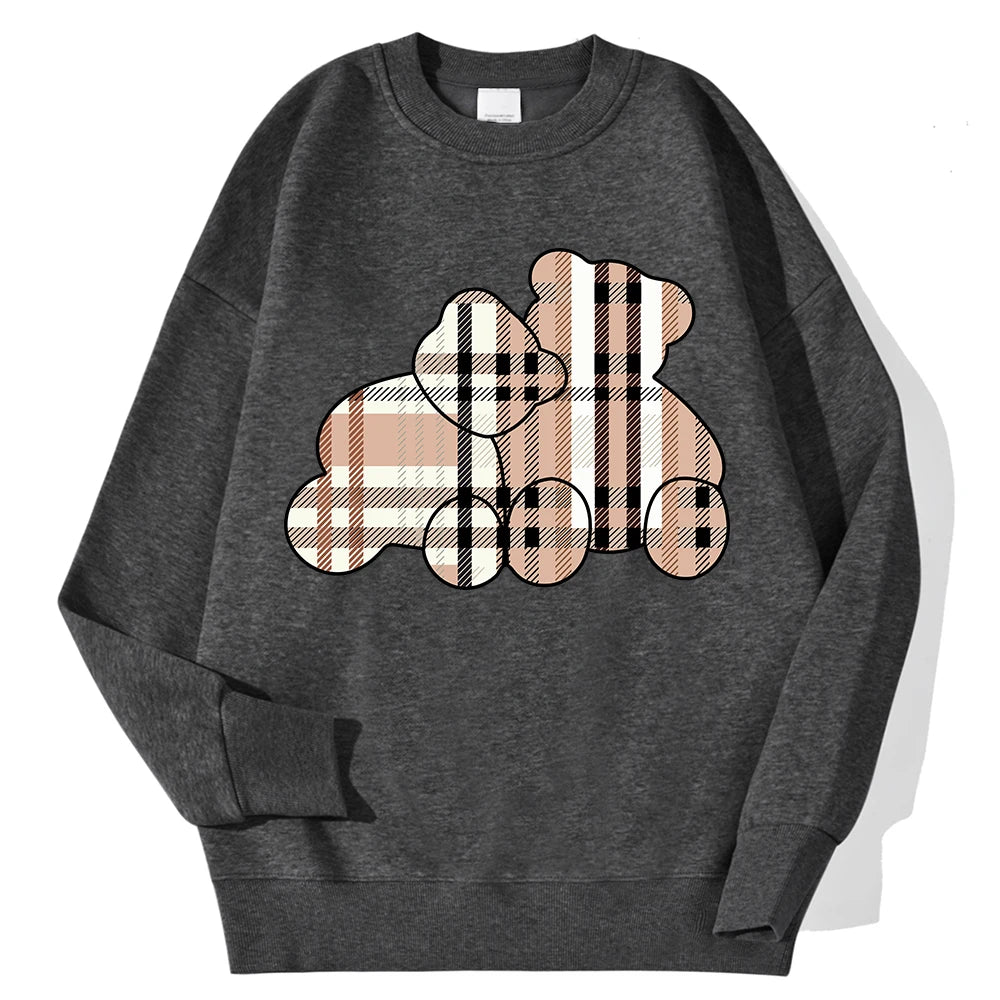 Sudaderas informales con estampado de oso de peluche para mujer, jersey suave de lana cómodo, con cuello redondo a la moda para mujer