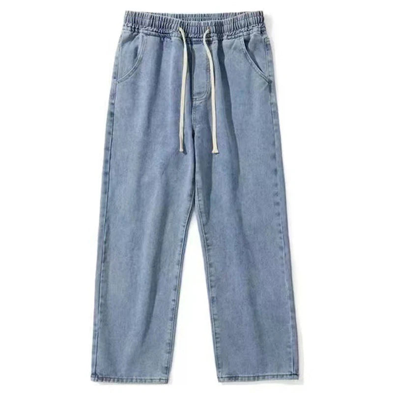 Pantalones Cargo de holgados informales rectos a la moda Vintage para novio, pantalones vaqueros con estampado de estrellas para hombre, ropa de calle, pantalones vaqueros de pierna ancha holgados