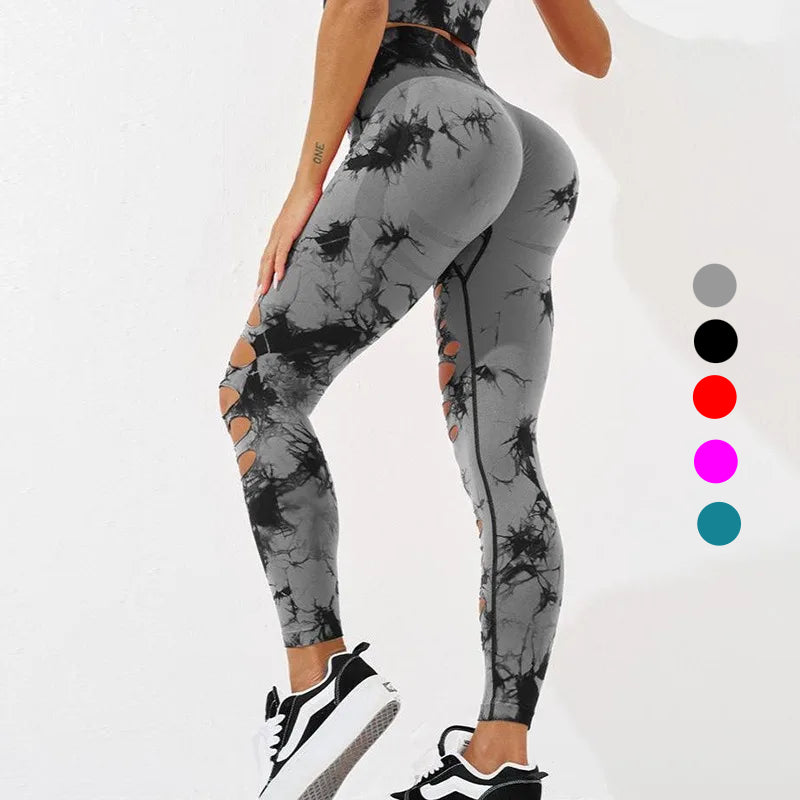 Mallas caladas sexis para mujer, medias teñidas sin costuras, cintura alta, realce de glúteos, entrenamiento, correr, pantalones elásticos de Yoga para mujer
