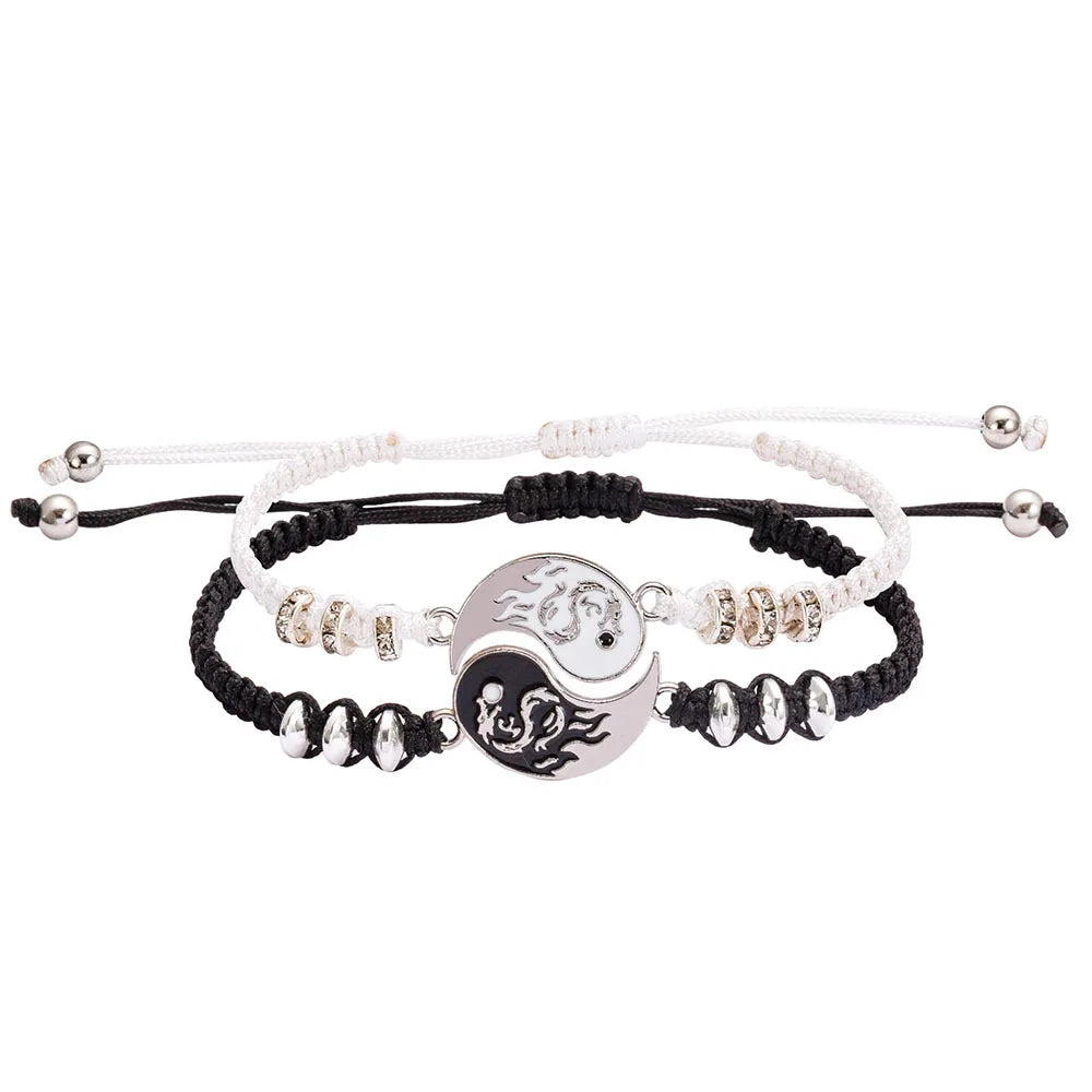 Juego de 2 o 4 pulseras y collares de Tai Chi Yin Yang para parejas, con colgante y cadena trenzada ajustable, a juego, para amantes, gargantilla.
