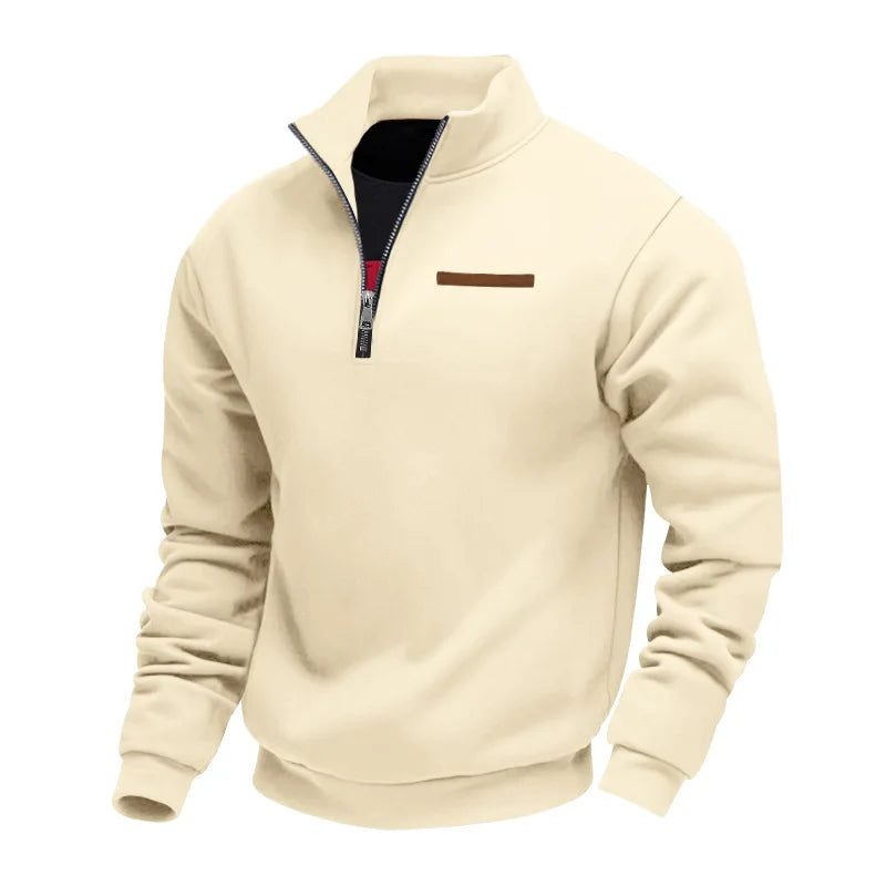 Suéter de manga larga de lana pesada para hombre, jersey holgado con media cremallera y cuello levantado, otoño e invierno