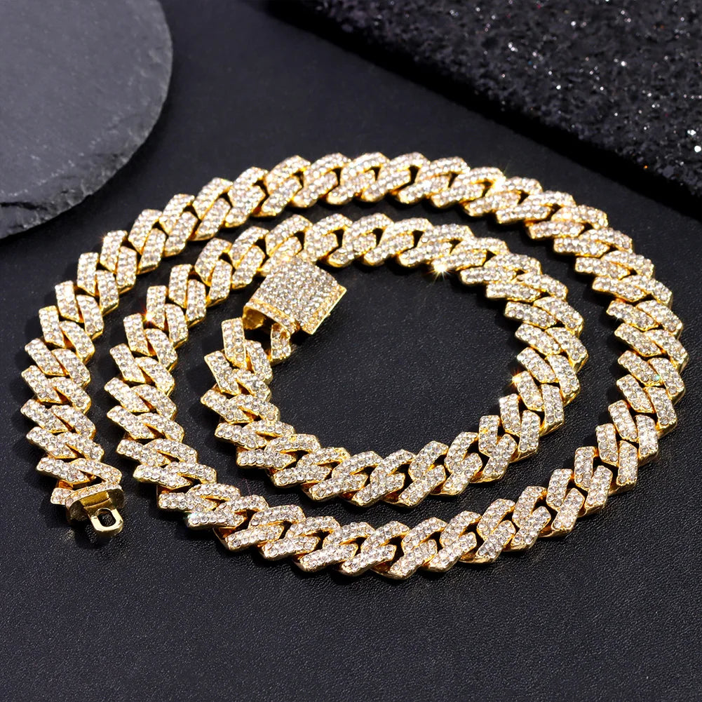 Collar de cadena de eslabones brillantes para hombres y mujeres, collar con diamantes de imitación