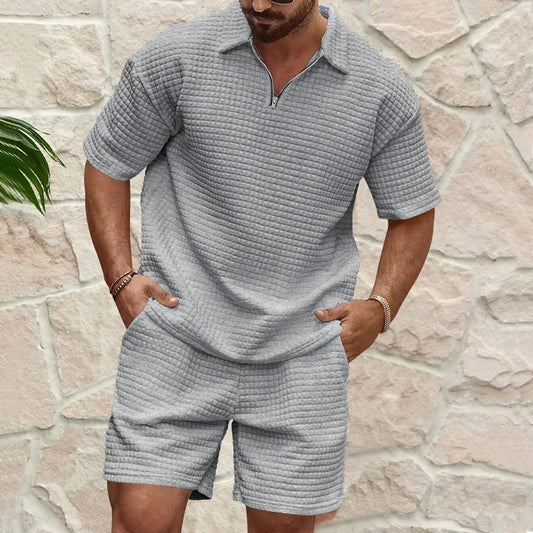 Conjunto de ropa deportiva a rayas para hombre, camiseta y pantalones cortos de manga corta
