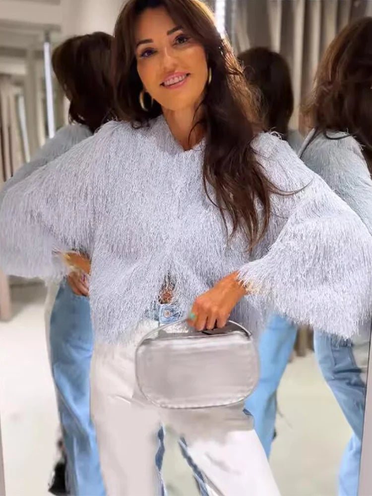 Abrigos cortos con decoración de borlas para mujer, chaquetas con mangas para la muñeca a la moda para mujer, prendas de vestir exteriores informales elegantes para oficina