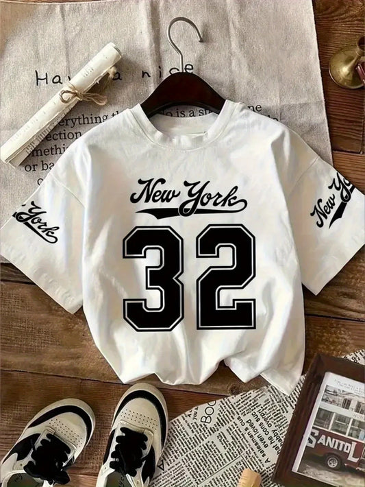 Camiseta Deportiva Casual de Moda con Estampado Digital Inglés para Mujer y hombre
