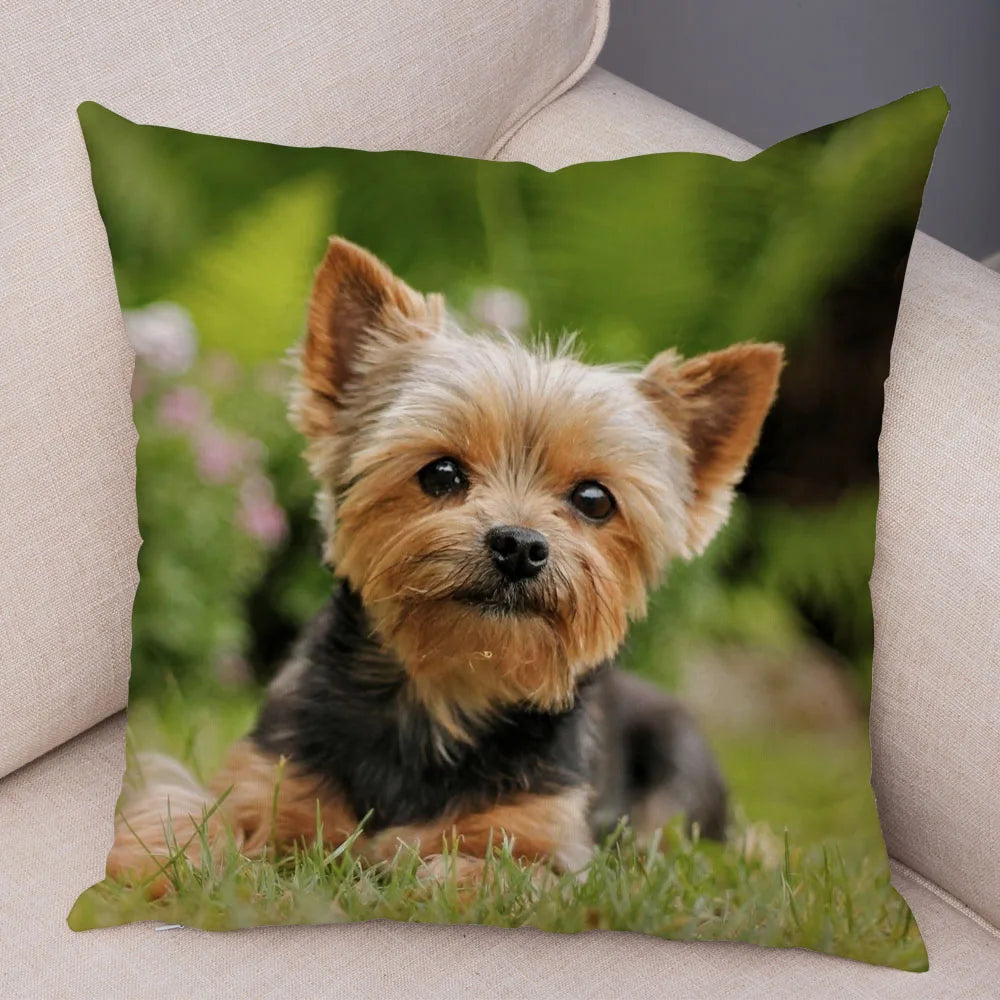 Funda de cojín decorativa con estampado de perro para sofá, hogar, mascota, adorable