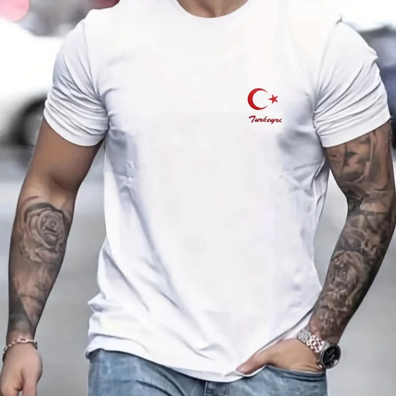 Camiseta de manga corta para hombre, cuello redondo, estampado de letras, cómoda, informal, de verano, talla holgada.