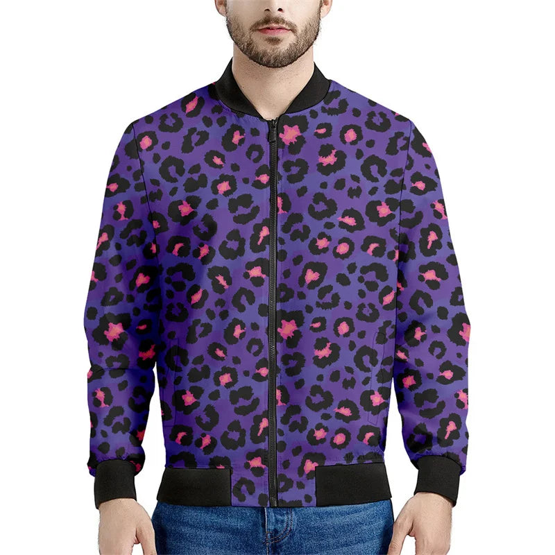 Chaqueta con cremallera y patrón de leopardo para hombre, sudadera de manga larga con estampadode personalidad, ropa de calle suelta informal, abrigo de moda