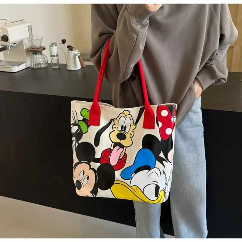 DisneyCartoon Mickey, bolso de lona versátil de gran capacidad a la moda, bolso de mano versátil e informal para mujer, bolso de clase para estudiantes