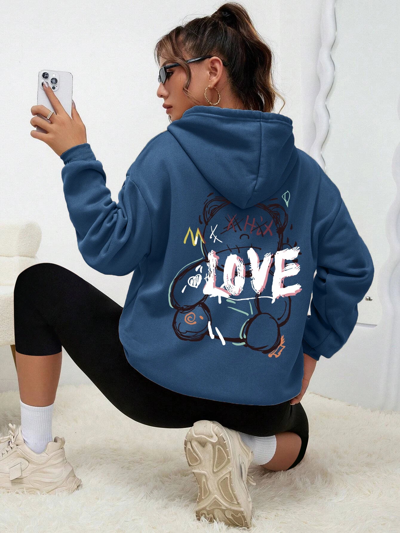 Sudadera con capucha sudadera moda Casual calle con capucha otoño ropa informal cálida mujer