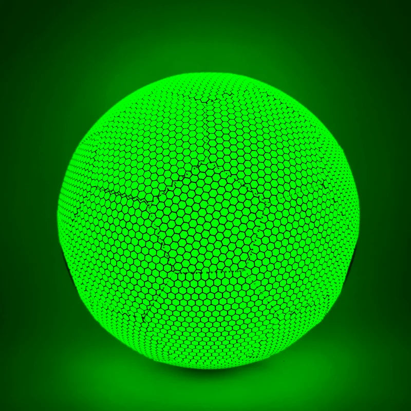 Balón de fútbol luminoso tamaño 5, profesional, de piel sintética, reflectante, con diseño que brilla en la oscuridad, para jugar en interiores y exteriores.