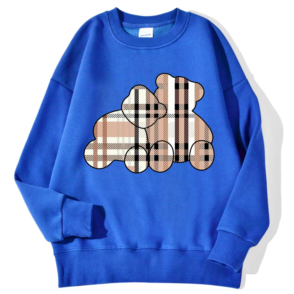 Sudaderas informales con estampado de oso de peluche para mujer, jersey suave de lana cómodo, con cuello redondo a la moda para mujer