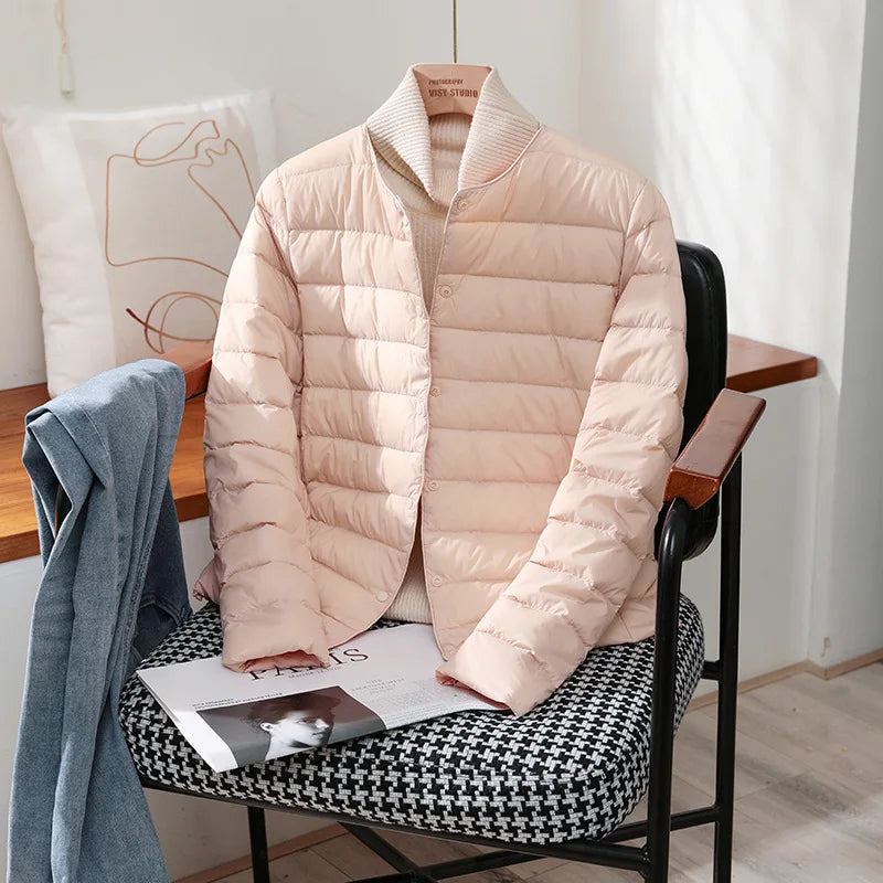 Chaquetas ajustadas de plumón de pato blanco para mujer, abrigos acolchados ultraligeros y plegables, a la moda, para otoño e invierno