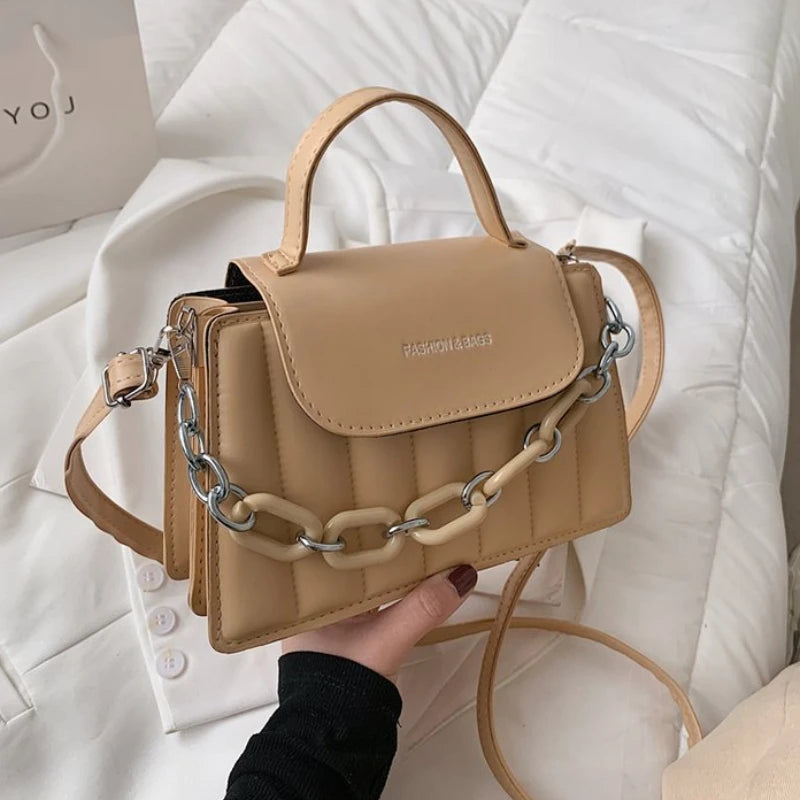 Bolso de hombro con cadena para mujer, bandolera de color liso, de diseñador, de piel sintética