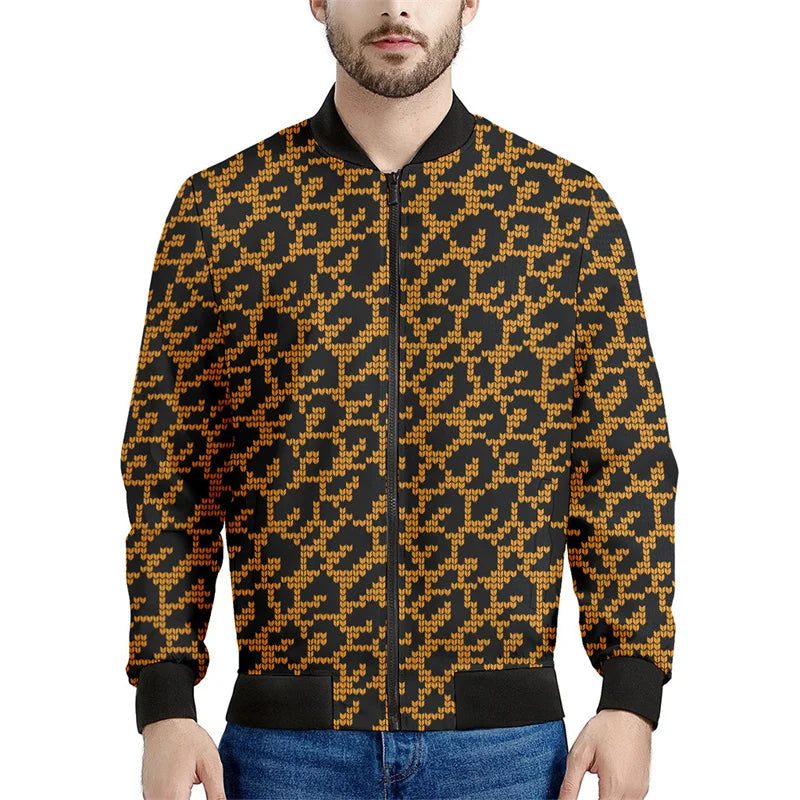 Chaqueta con cremallera y patrón de leopardo para hombre, sudadera de manga larga con estampadode personalidad, ropa de calle suelta informal, abrigo de moda