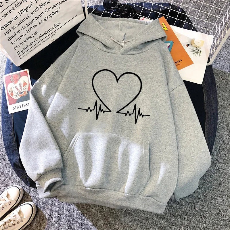 Sudadera con capucha con estampado de corazón de amor para mujer Otoño Invierno diario Casual deportivo Sudadera con capucha mujer comodidad al aire libre Jersey suelto