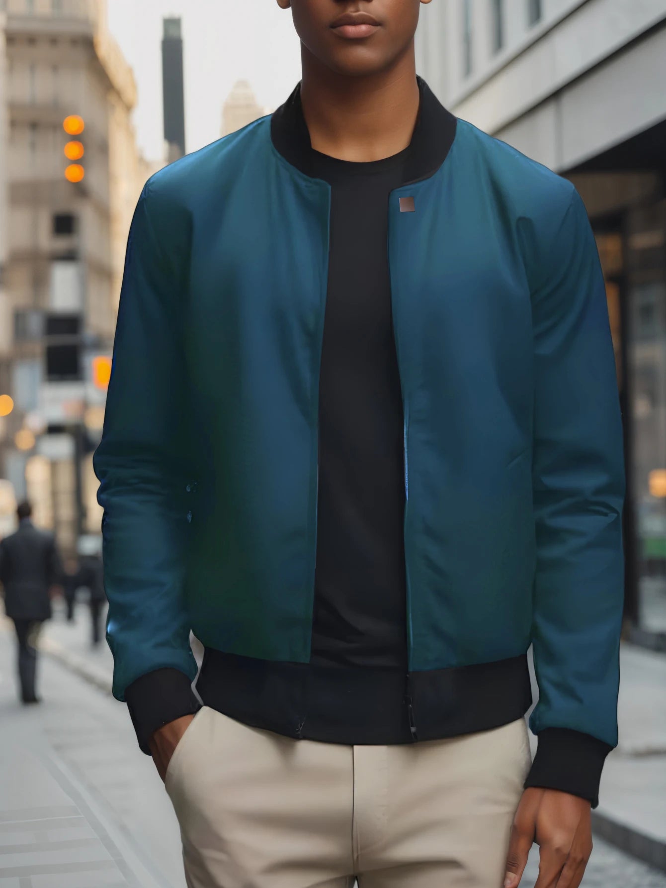 chaqueta corta holgada de Color sólido con cuello de béisbol para hombres de negocios Casual abrigo fino tendencia