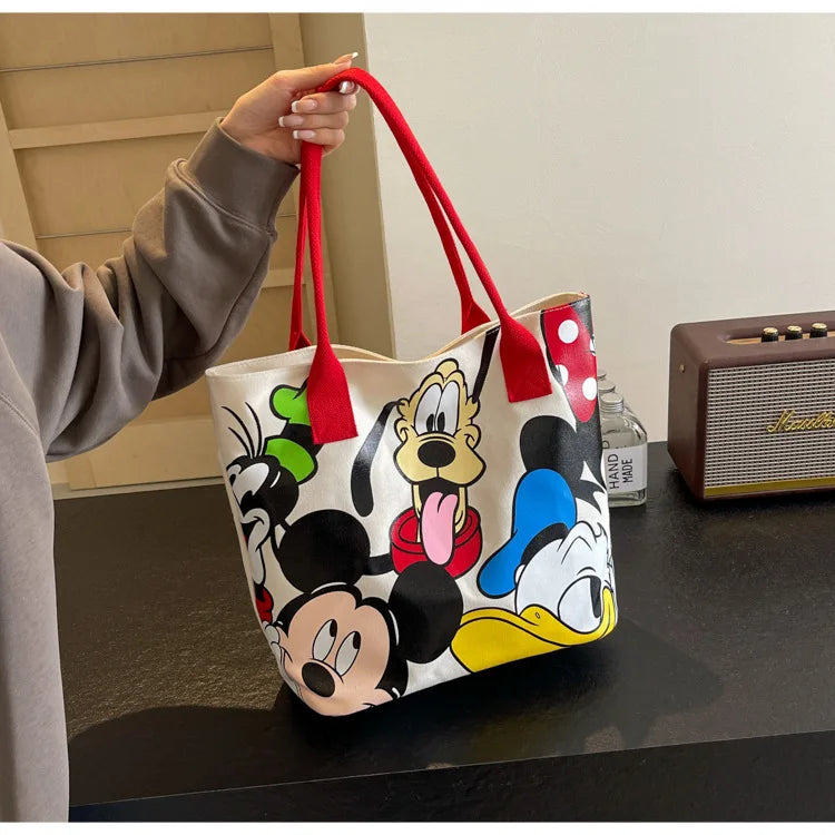 DisneyCartoon Mickey, bolso de lona versátil de gran capacidad a la moda, bolso de mano versátil e informal para mujer, bolso de clase para estudiantes