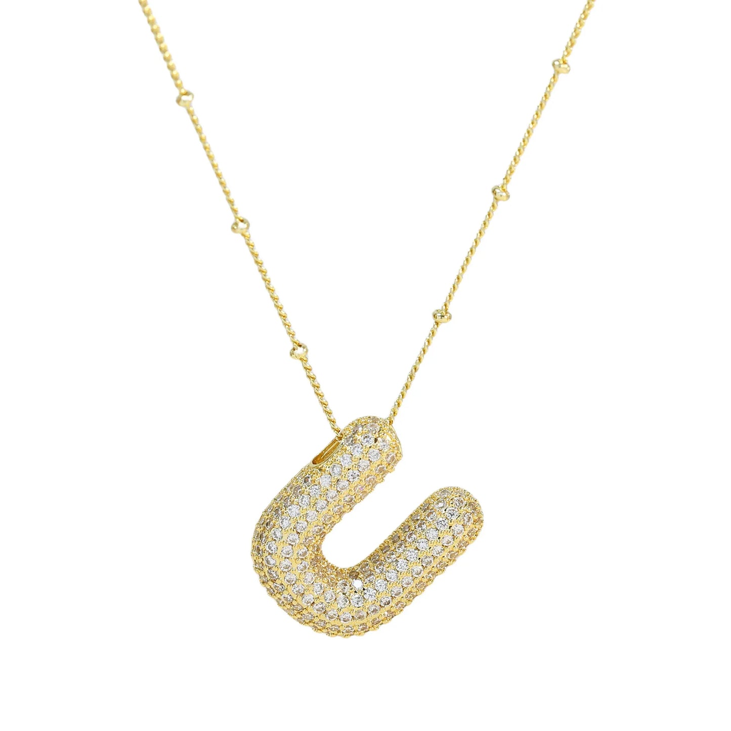 Collar con inicial de globo de circonita cúbica, colgante con letra burbuja del alfabeto AZ, chapado en oro y latón, para mujer, joyería de moda