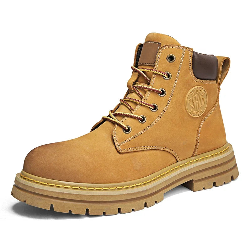 Botas altas de cuero para hombre y mujer, zapatos de alta calidad, zapatillas de deporte para exteriores, botines antideslizantes con cordones para pareja