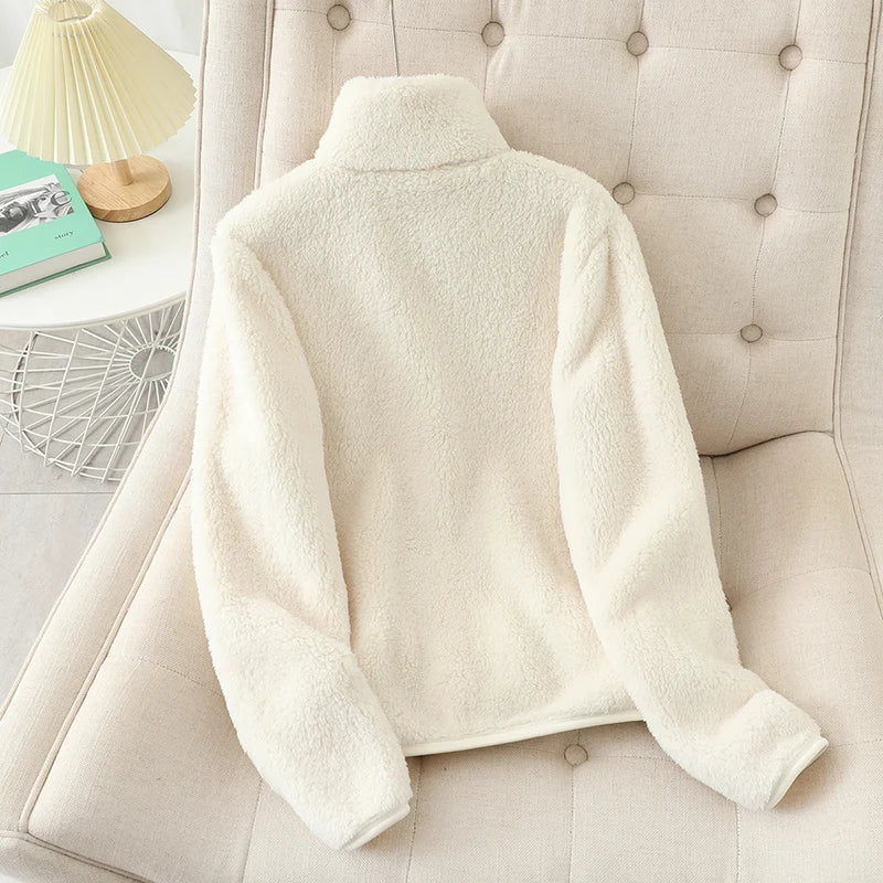 Abrigo de lana para mujer, chaqueta gruesa cálida de invierno, ropa de dos caras, abrigos de lana Coral de terciopelo de doble cara, chaquetas de lana Polar