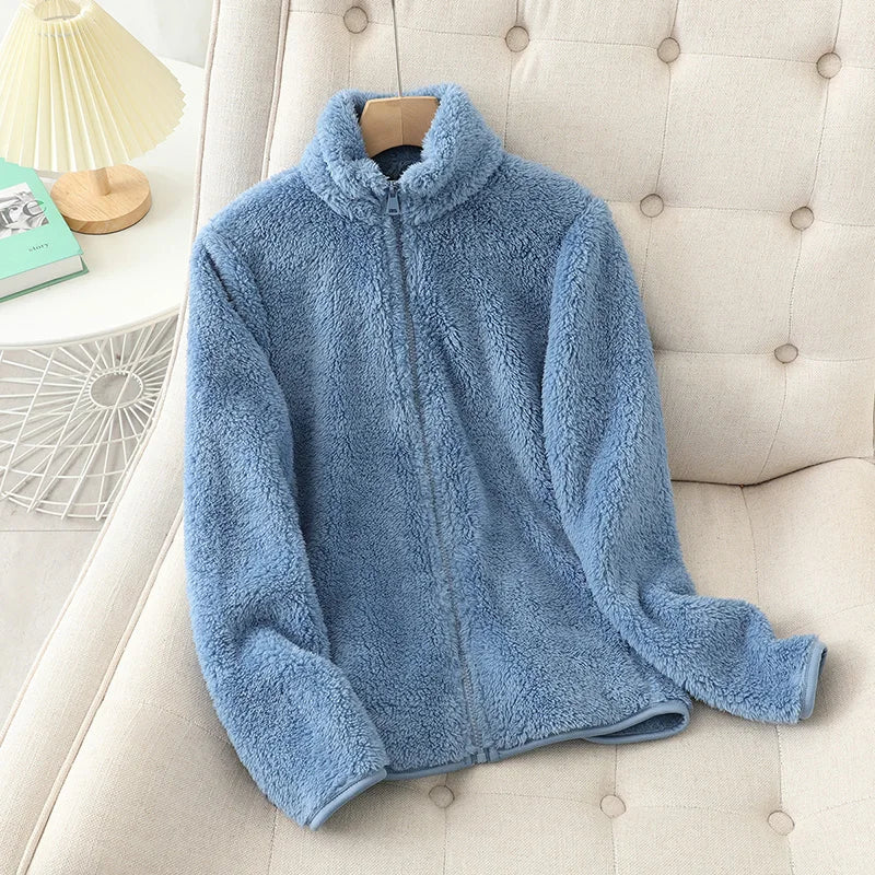 Abrigo de lana para mujer, chaqueta gruesa cálida de invierno, ropa de dos caras, abrigos de lana Coral de terciopelo de doble cara, chaquetas de lana Polar