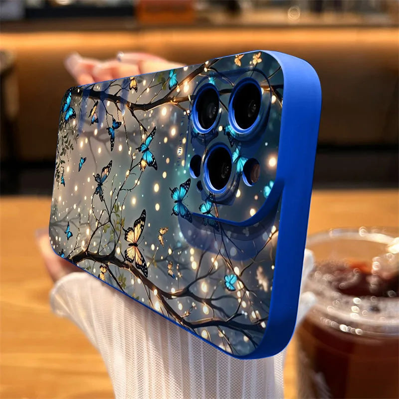 Fundas para iPhone 16, 15, 14, 13, 12, 11 Pro Max, X, XR, XS, con diseño de mariposa que brilla en la oscuridad