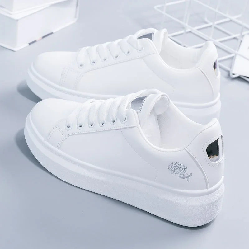 Zapatillas para mujer de deporte informales con cordones y flores bordadas