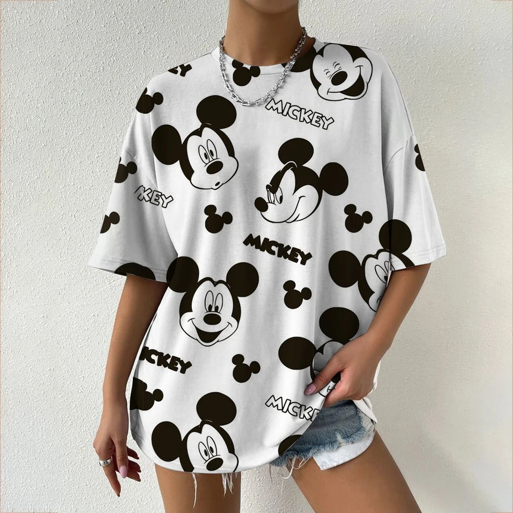 Camiseta de verano de manga corta para mujer, con estampado de cuello redondo