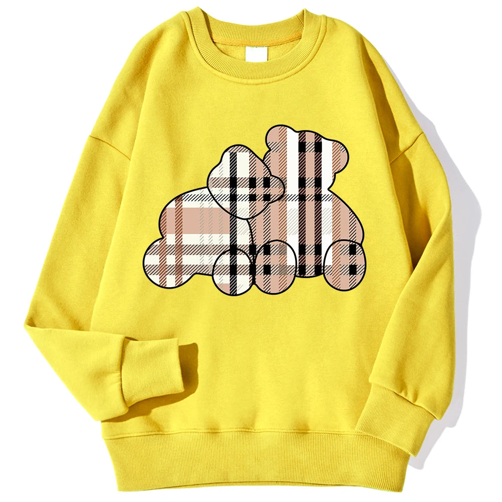 Sudaderas informales con estampado de oso de peluche para mujer, jersey suave de lana cómodo, con cuello redondo a la moda para mujer