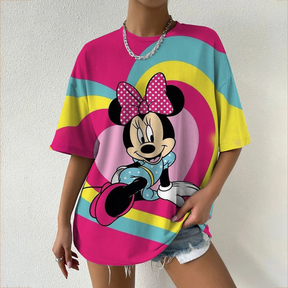 Camiseta de verano de manga corta para mujer, con estampado de cuello redondo
