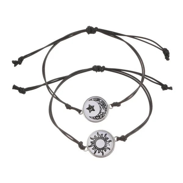 Juego de 2 pulseras de acero inoxidable para parejas, para mujer, amante, sol luminoso, luna, cuerda, amuleto, amistad, novia, fiesta, joyería, regalo