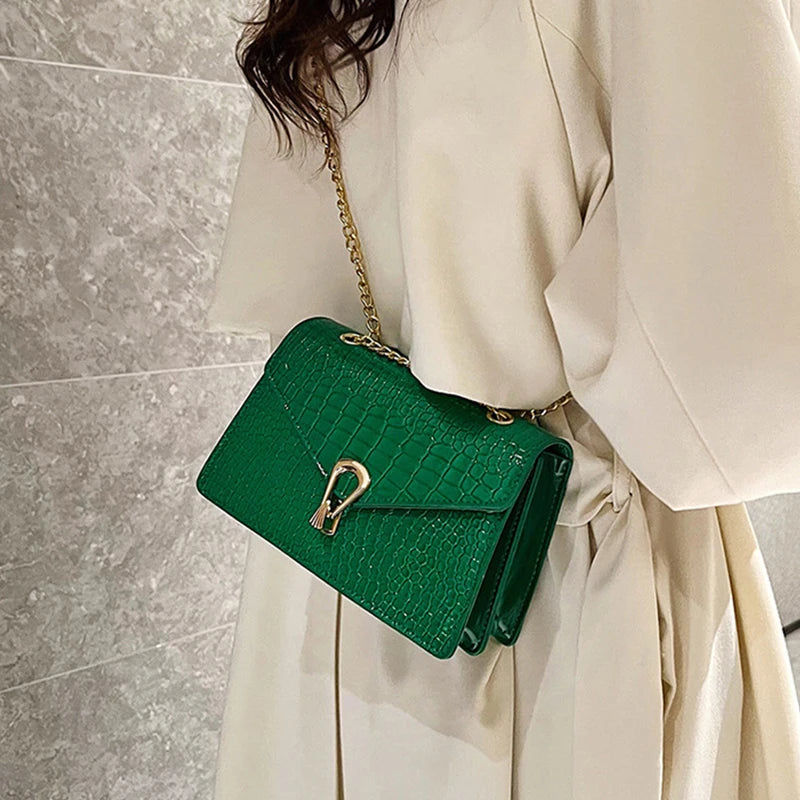 Bolsos de hombro con estampado de cocodrilo para mujer, bolsos de moda con cadenas cuadradas, bolsos cruzados de piel sintética para mujer