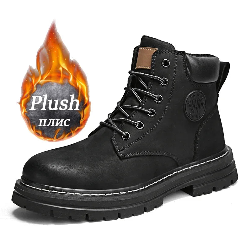 Botas altas de cuero para hombre y mujer, zapatos de alta calidad, zapatillas de deporte para exteriores, botines antideslizantes con cordones para pareja