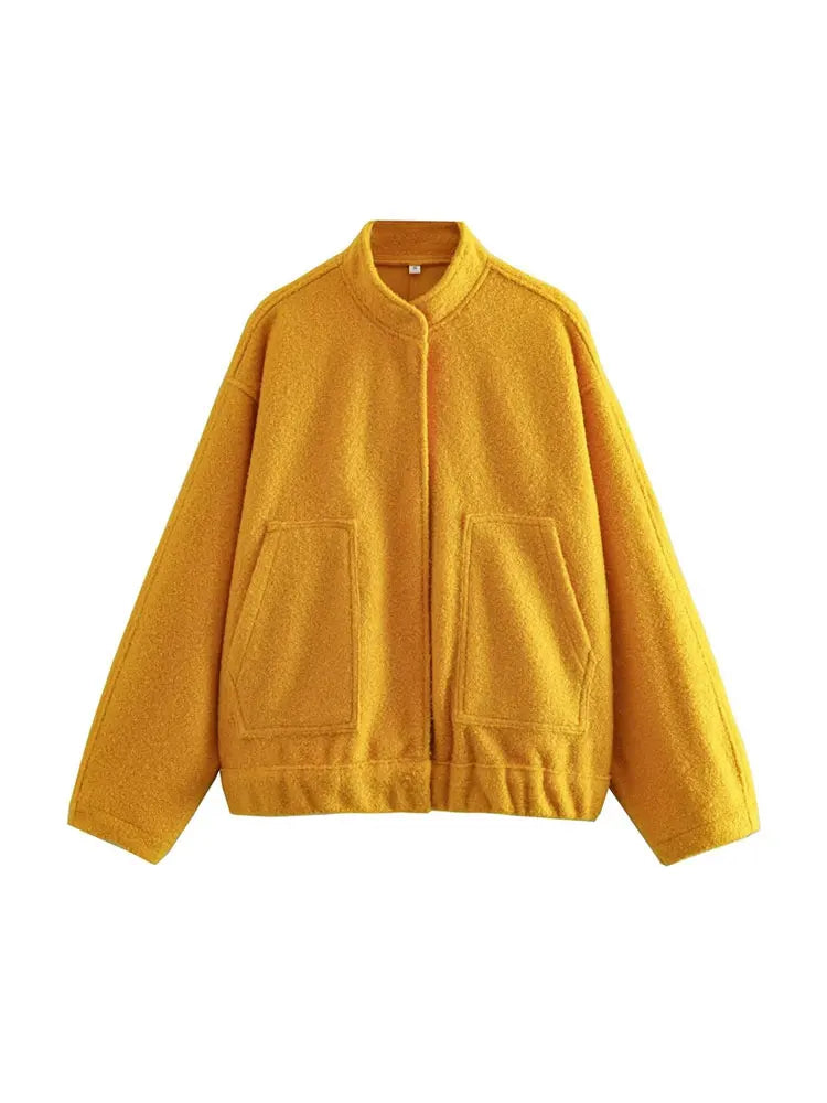 Chaqueta Bomber de gran tamaño con bolsillos para mujer, abrigo Vintage de manga larga con botón a presión, prendas de vestir exteriores para mujer, Tops elegantes