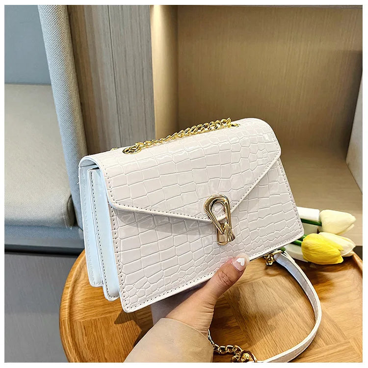 Bolsos de hombro con estampado de cocodrilo para mujer, bolsos de moda con cadenas cuadradas, bolsos cruzados de piel sintética para mujer