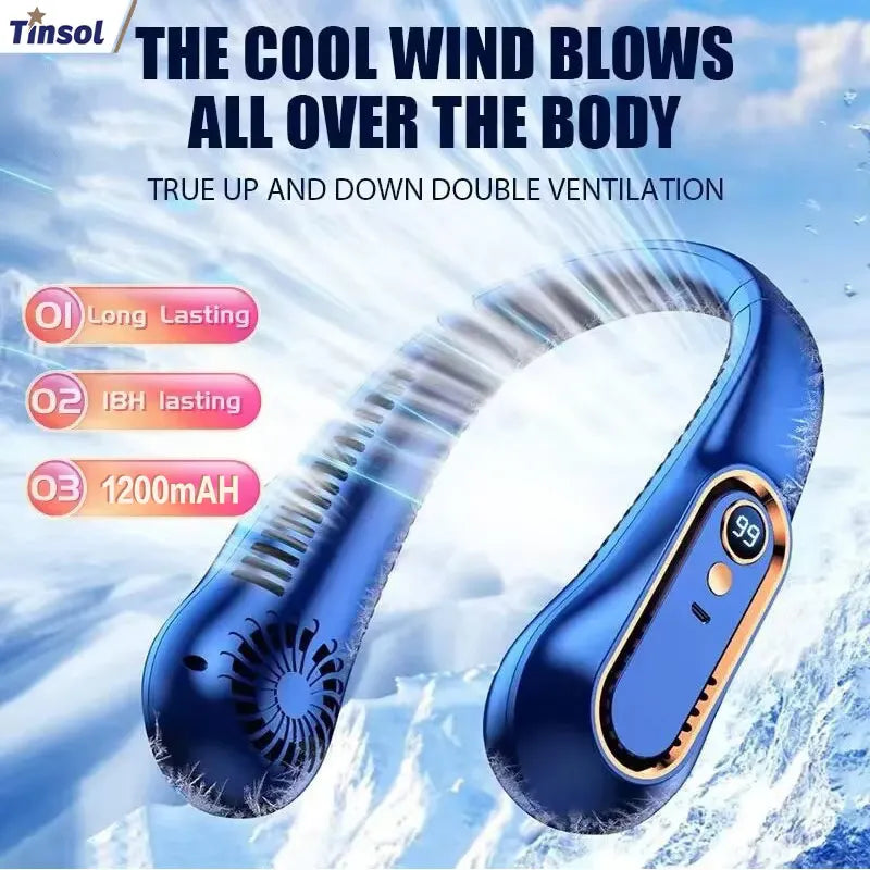 Ventilado portátil recargable por USB, pequeño, para estudiantes, oficina, deportes, pantalla digital, ventilador colgante para el cuello.