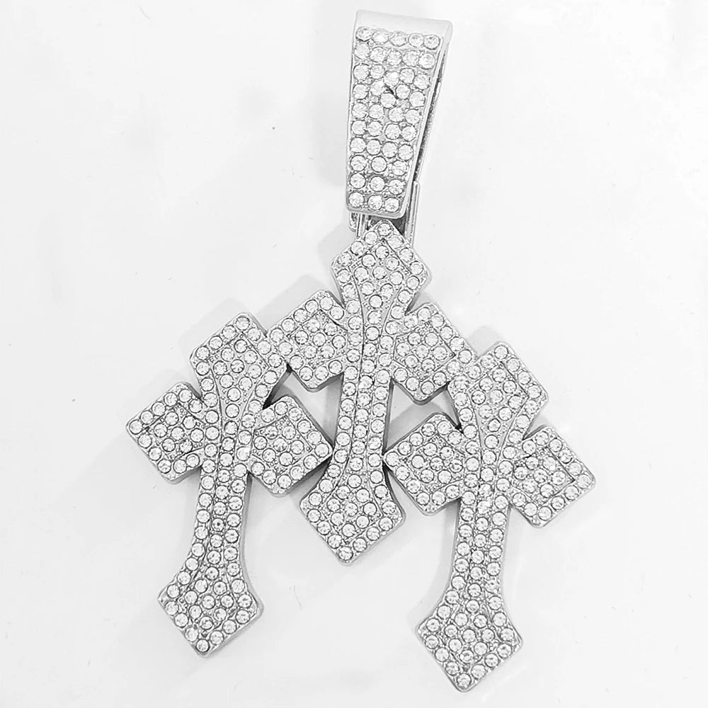 Nuevos collares colgantes con cruces apiladas heladas para hombres con cadena, colgante de joyería con diamantes de imitación